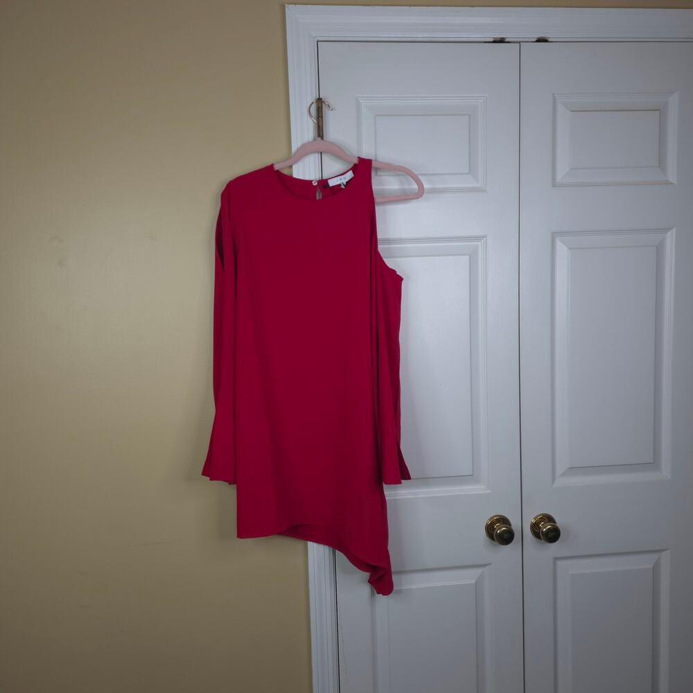 IRO Awati Asymmetric Long Sleeve Mini Dress Poppy Red Size FR38/US6